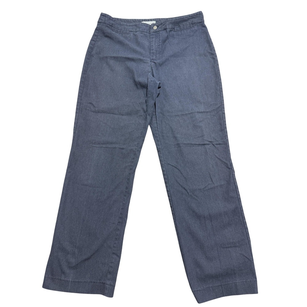 NY Collection‎ Pants Womens 12 Blue Gray Straight Leg Stretch Flat Front Office